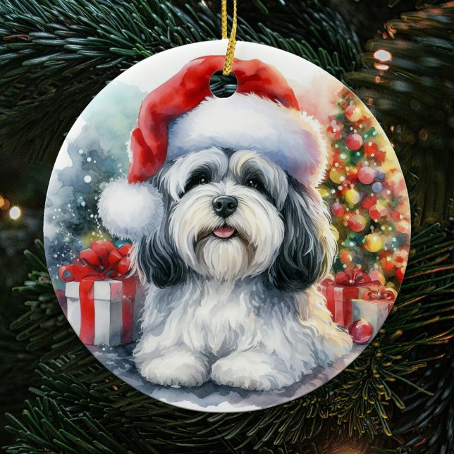 Cute Havanese Hund Watercolor jul Julgransprydnad Keramik (Skapare uppladdad)