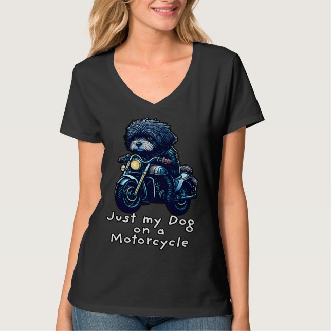 Cute Havanese riding on a motorcycle Christmas T Shirt (Framsida)