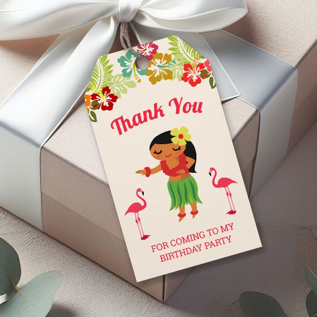 Cute Hawaiian Hula Girl Luau Födelsedagsfest Favor Presentetikett (Skapare uppladdad)