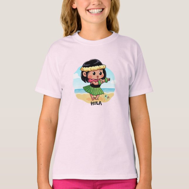 Cute Hawaiian Hula Girl T Shirt (Framsida)