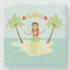 Cute Hawaiian Luau Hula Girl Underlägg Sten