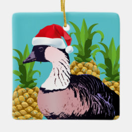 Cute Hawaiian Santa Nene Mele Kalikimaka Aqua Julgransprydnad Keramik