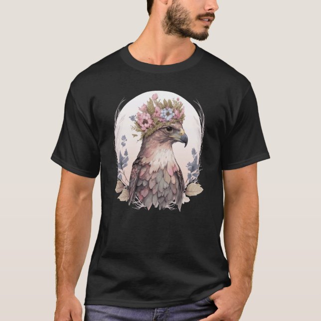 Cute Hawk Bird Of Prey Flower Crown Floral Bird Wa T Shirt (Framsida)