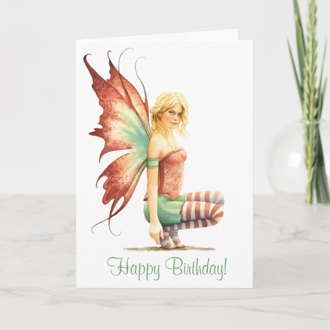 Cute ’Hawthorn Fairy’ Birthday Card Kort (Framsida)