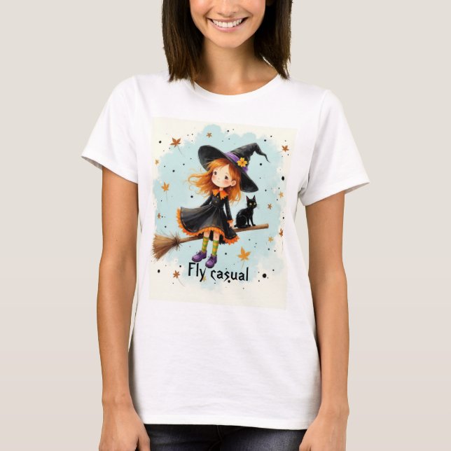 Cute häxa Halloween t shirt (Framsida)