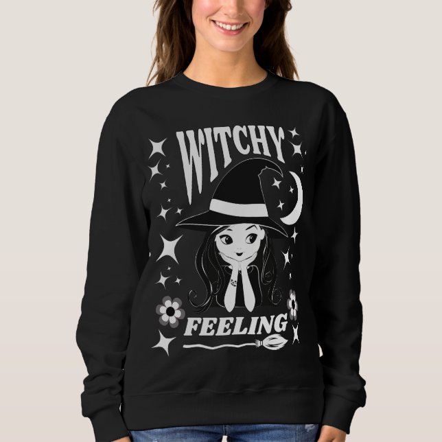 Cute häxa Witchy Känns lustigt Halloween T Shirt (Framsida)
