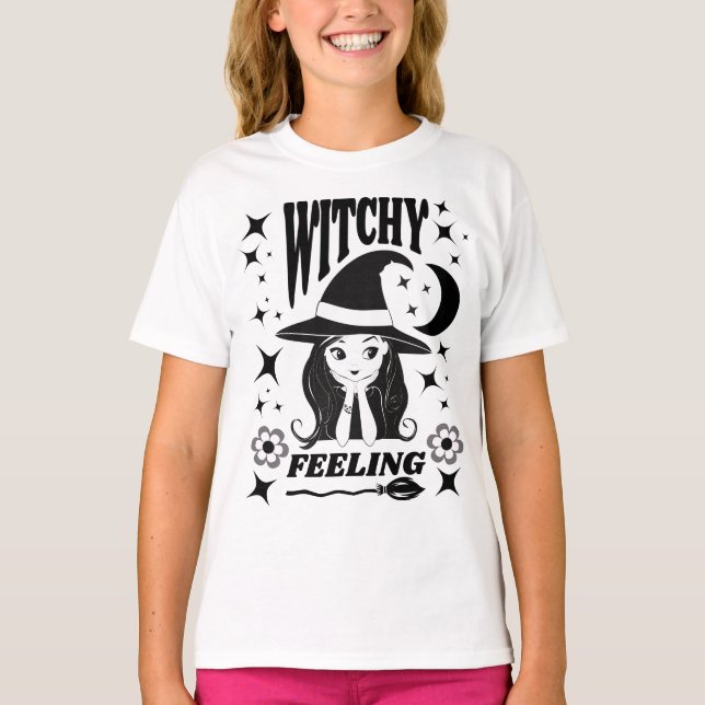 Cute häxa Witchy Känns lustigt Halloween T Shirt (Framsida)
