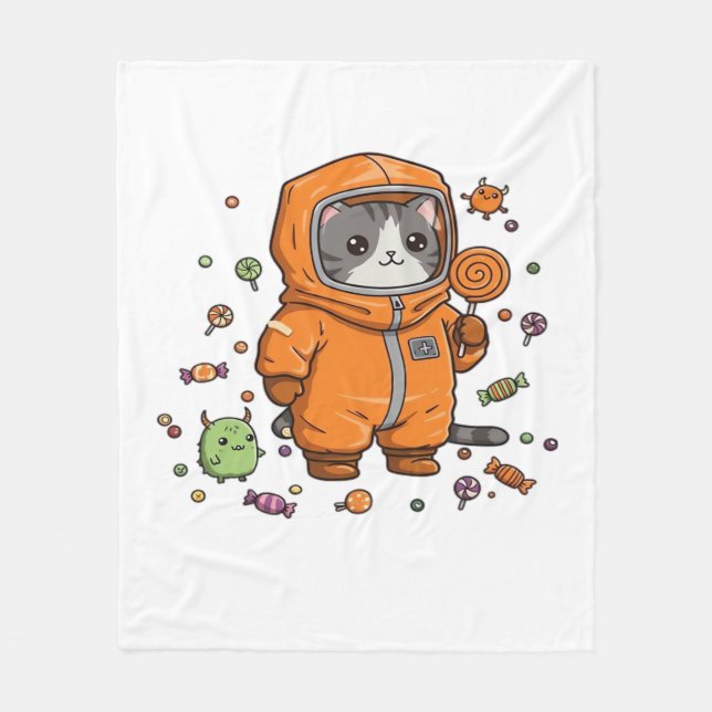 Cute Hazmat Cat Halloween Candy Monster Roligt Ove Fleecefilt (Framsidan)