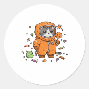 Cute Hazmat Cat Halloween Candy Monster Roligt Ove Runt Klistermärke