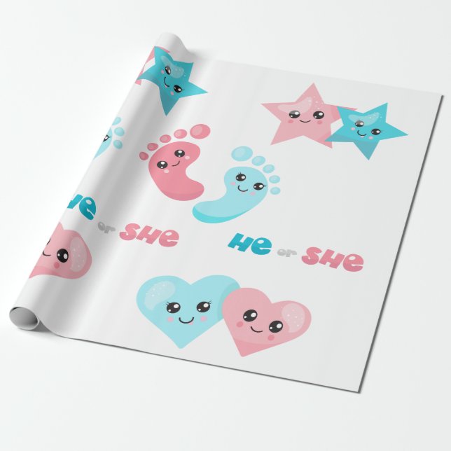 Cute he Rosa Blue Gender Reveal Party Presentpapper (Utrullad)