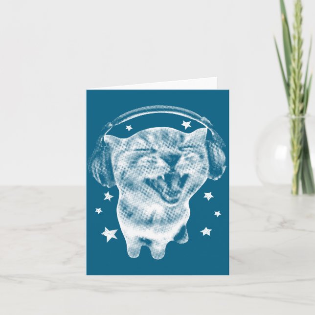 Cute Headphones Cat Funny Y2k Nge Silly Graphic Me Kort (Framsida)