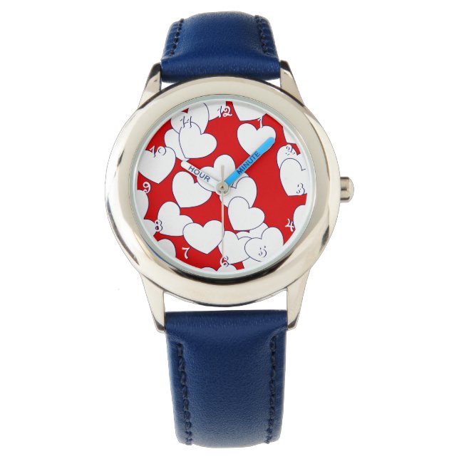 Cute Hearares Red and White Wrist Watch for Childr Armbandsur (Framsida)