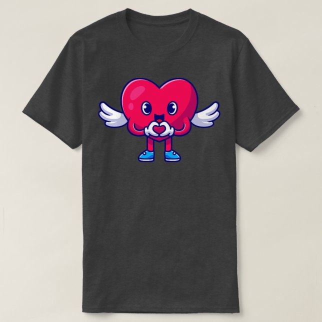 Cute Heart Angel med Kärlek-Tecknad T Shirt (Design framsida)