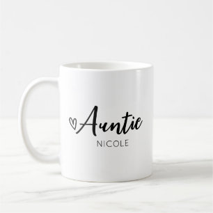 Cute Heart Auntie Personlig Black White Kaffemugg