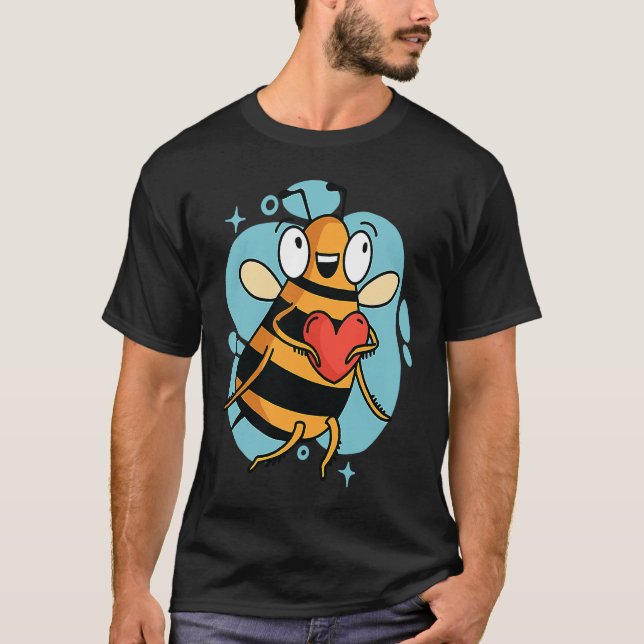 Cute Heart Bee Beekeeper Valentine's Day T Shirt (Framsida)