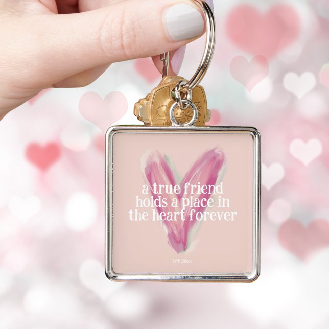 Cute Heart Bff Galentine Gift Fyrkantig Silverfärgad Nyckelring (Cute Heart Bff Galentine Gift Keychain
)