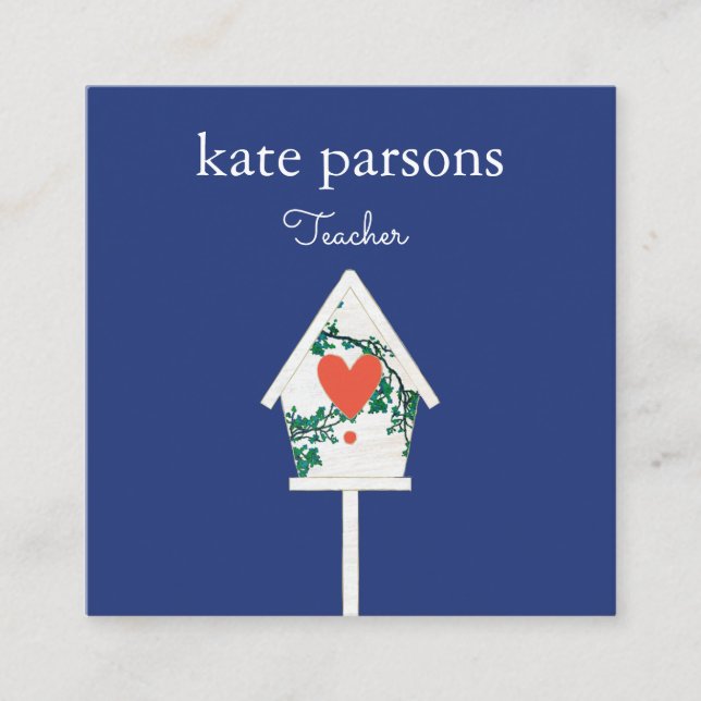 Cute Heart Birdhouse Fyrkantigt Visitkort (Framsida)