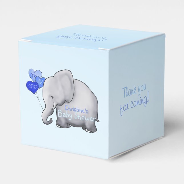 Cute Heart-bubblor Elephant Blue Pojke Shower Presentaskar (Framsidan Sidan)