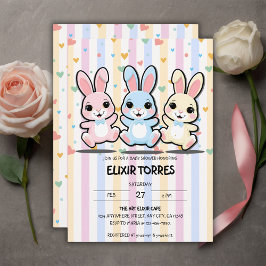 Cute Heart Bunny Hoppers Baby Shower Inbjudningar