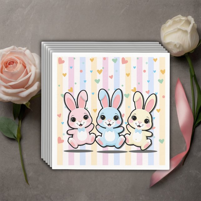 Cute Heart Bunny Hoppers Baby Shower Pappersservett (Skapare uppladdad)