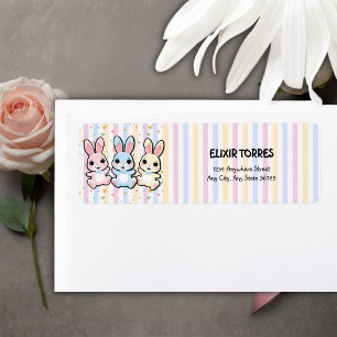 Cute Heart Bunny Hoppers Baby Shower Returadress Etikett