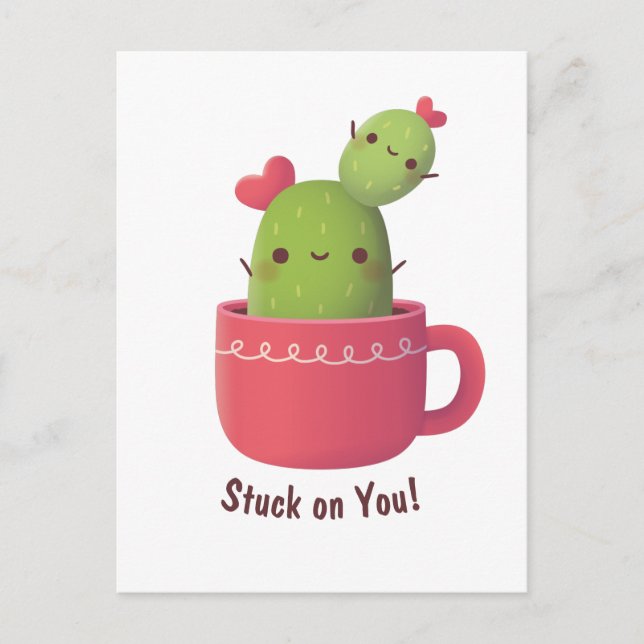 Cute Heart Cactus, Kärlek Confession Hälsning Vykort (Framsida)