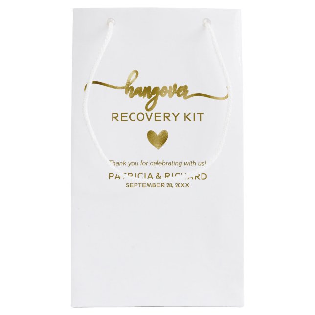 Cute Heart Calligraphy Bröllop Hangover Kit Small (Baksidan)