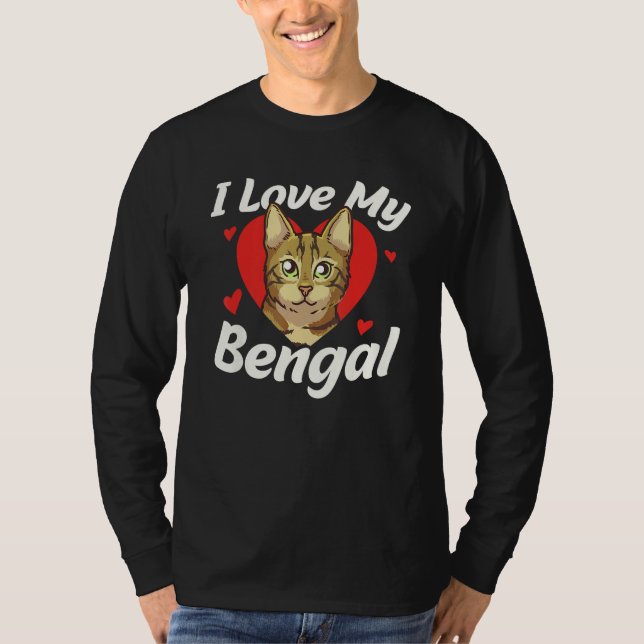 Cute Heart Cat  I Love My Bengal T Shirt (Framsida)