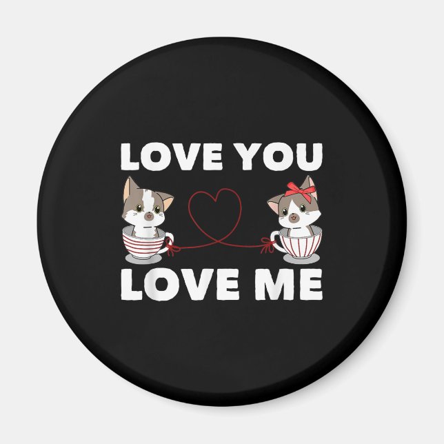 Cute Heart Cat Kärlek Romantic Couple Kitten Gift Magnet (Framsidan)