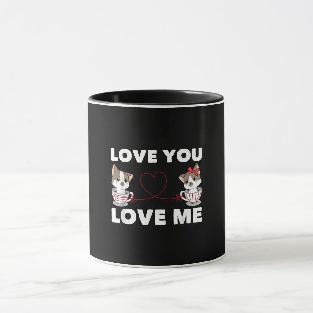 Cute Heart Cat Kärlek Romantic Couple Kitten Gift Mugg (Center)