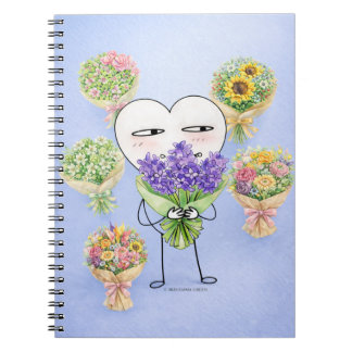 Cute Heart Character Flower Notebook Anteckningsbok