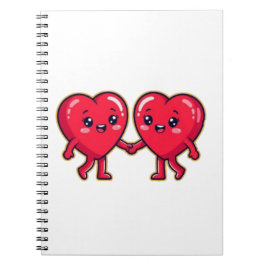 Cute Heart Characters Holding Hands Anteckningsbok
