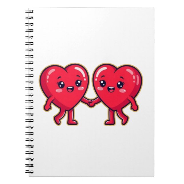 Cute Heart Characters Holding Hands Anteckningsbok (Framsidan)