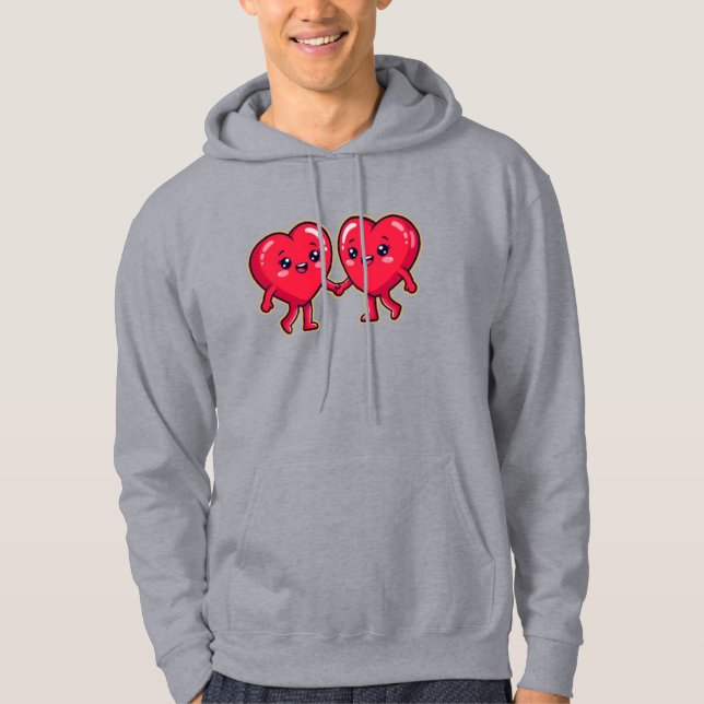 Cute Heart Characters Holding Hands Hoodie (Framsida)