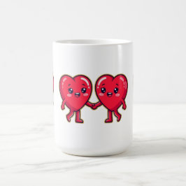 Cute Heart Characters Holding Hands Kaffemugg