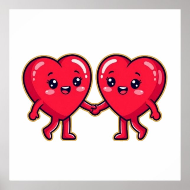 Cute Heart Characters Holding Hands Poster (Framsidan)