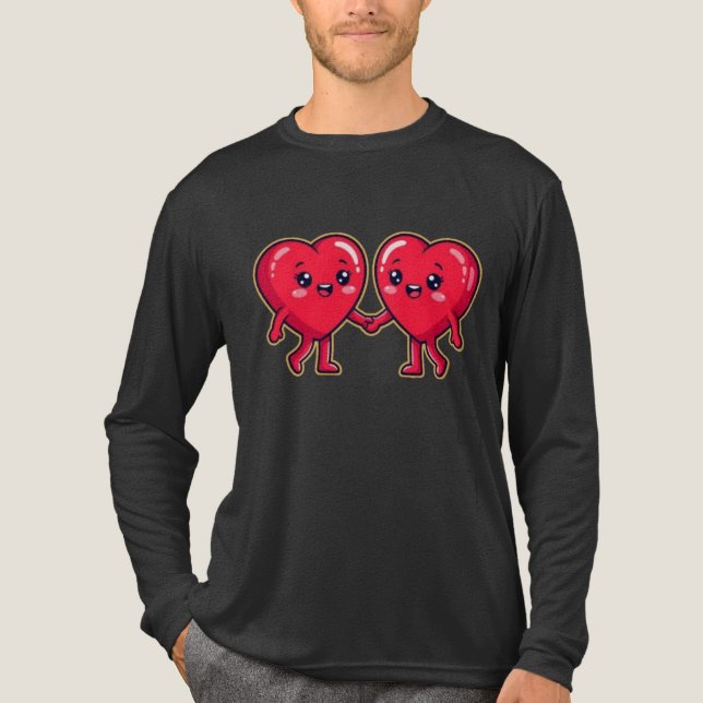 Cute Heart Characters Holding Hands T Shirt (Framsida)