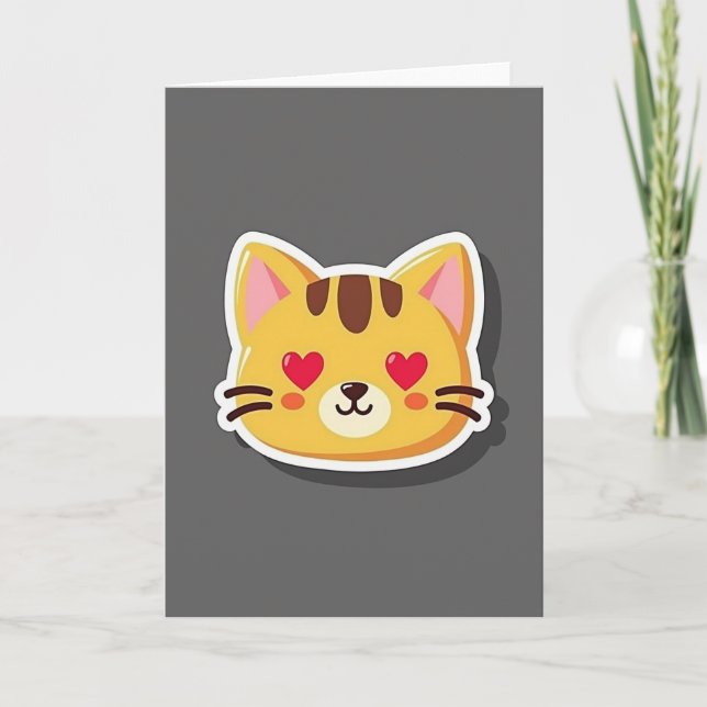 Cute Heart Eye Cat Love Card Kort (Framsida)