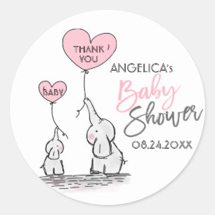Cute Heart Girl Rosa Elephant Mamma & Baby Shower Runt Klistermärke
