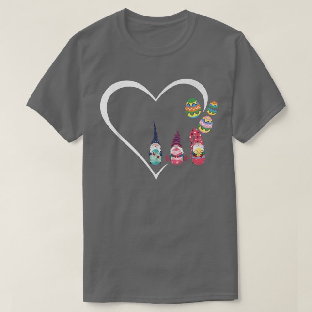 Cute Heart Gnome Hugs Bunny Glad påsk Egg Hunti T Shirt (Design framsida)