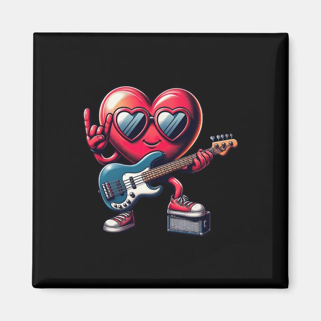 Cute Heart Guitar Players Kids Manar Guitar Valent Magnet (Framsidan)