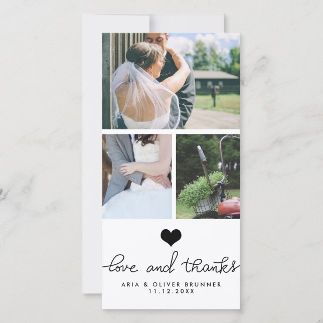 Cute Heart Kärlek och Tacktypografi Bröllop Tack Kort (Framsida)