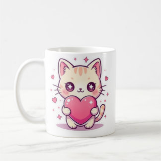 Cute Heart Kitten Mug - Aesthetic Pastel Cat Coffe Kaffemugg