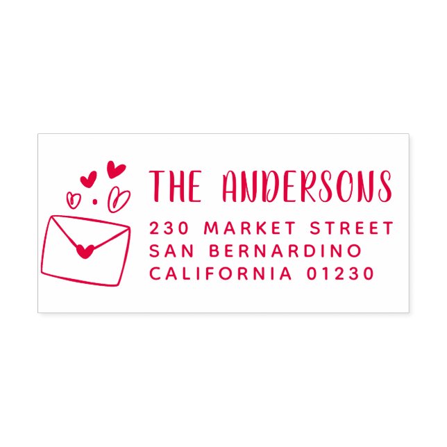Cute Heart-kuvert Modern Namn & Returadress Självfärgande Stämpel (Design)