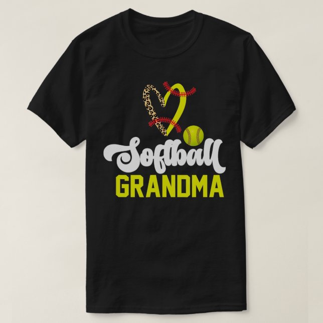 Cute Heart Leopard Boll Stitches Funny Softball Gr T Shirt (Design framsida)