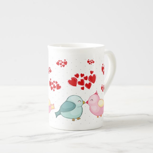 Cute Heart Love Bird Valentines day Benporslin Mugg (Framsida höger)