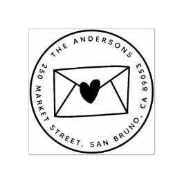 Cute Heart Mail Round Family Namn & Returadress Stämpel