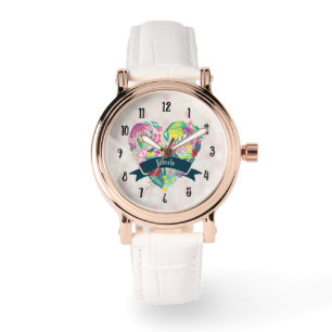 Cute Heart med Tropical Flowers Personlig Armbandsur