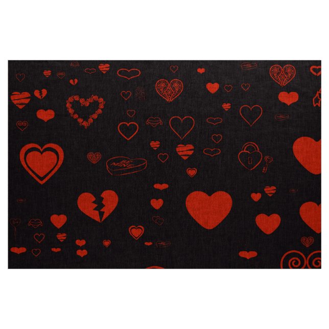 Cute Heart Modern Black Red Tyg (Yard)