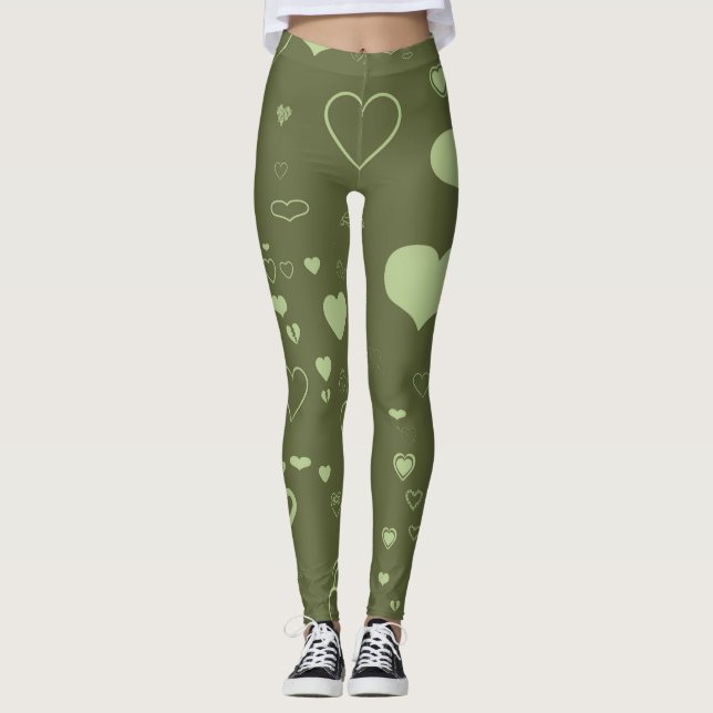 Cute Heart Modern Grönt Leggings (Framsida)